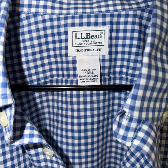 L.L. Bean Blue and White Gingham Button-Down Dress Shirt - Picture 3 of 3